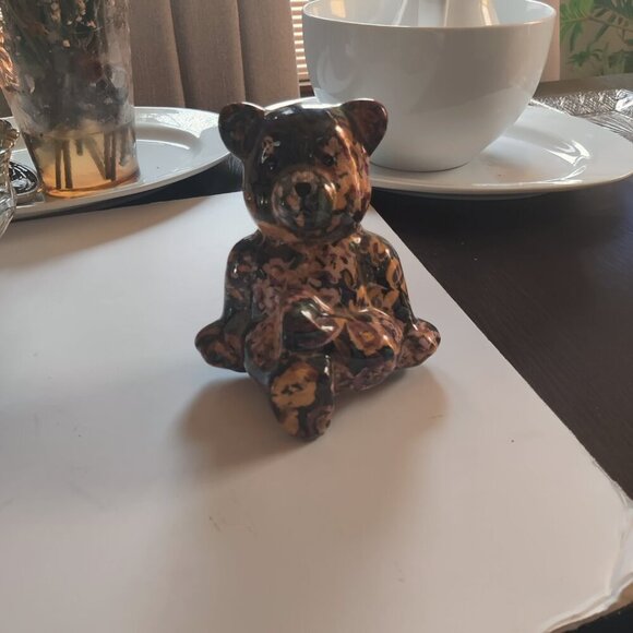 Bear Sculpture in Ceramic. Hiding in Plain Sight in Calico Camoflage. - Picture 5 of 5